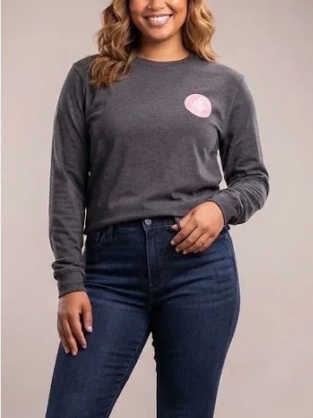 Simply Southern Charcoal Long-Sleeve Tee with Pink Logo
